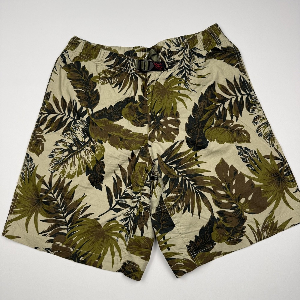 Gramicci Shorts Mens Medium Beige Tropical Floral Belted Canvas 9 Inseam